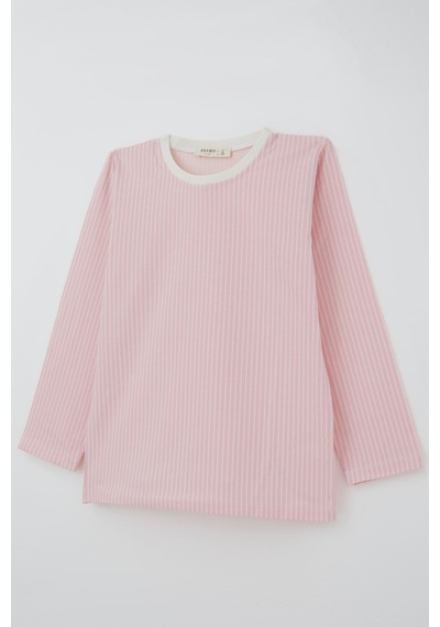 Breeze Kız Çocuk Pijama Takımı Rüya Çizgili 4-8 Yaş, Pembe