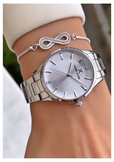 Daniel Klein Dk.6.10925.1 Modern Silver Çelik Kordon Kristal Detaylı Gümüş Elegance Kadın Kol Saati Gümüş