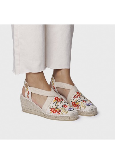 Toni Pons Montjoı Dalia Kadın Bej Çiçek Desen Dolgu Topuk Espadril 1tonw2025085 Bej-kırmızı Bej - Kırmızı