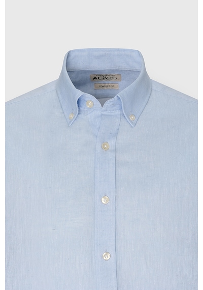 AC&Co / Altınyıldız Classics Erkek Acık Mavı Comfort Fit Rahat Kesim Düğmeli Yaka Casual Keten Gömlek Acık Mavı Açık Mavi