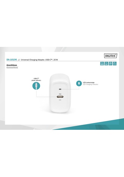 Digitus DA-10196 20 W Pd 3.0 Sb-c Şarj Adaptörü Beyaz