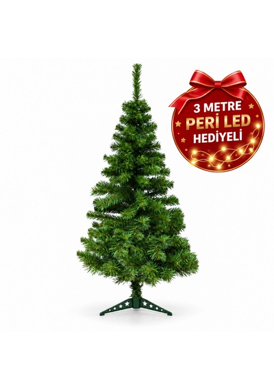 100 Cm Yapay Yılbaşı Çam Ağacı 3 Metre Peri Led Işık Hediyeli, Yeşil, Ayaklı, Kolay Kurulumlu