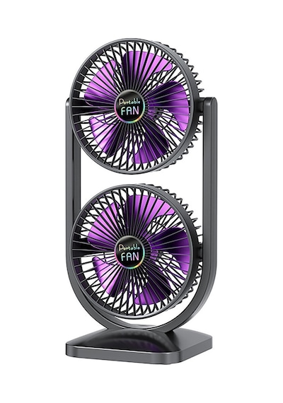 Şarjlı İkili Başlıklı Masaüstü Fan Vantilatör 2400 Mah 3 Kademeli Hız Sessiz Çalışma Döner B