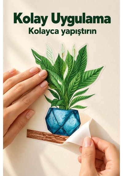 Saksı Ve Çiçek Desenli Yapışkanlı Duvar Sticker Yeşil