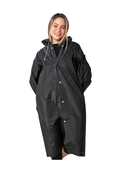 Marlux Unisex Su Rüzgar Geçirmez Kapüşonlu Çıtçıt Düğme Eva Yağmurluk - Siyah - Beyaz