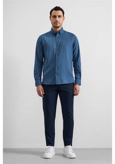 Süvari Mavi Slim Düğmeli Yaka Düz Casual Gömlek Gm2008000264-m04 Mavi Süvari Mavi Slim Düğmeli Yaka Düz Casual Gömlek Gm2008000264-m04 Mavi