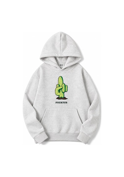 Brz Collection Unisex Oversize Açık Gri Fucktus Hoodıe Açık Gri