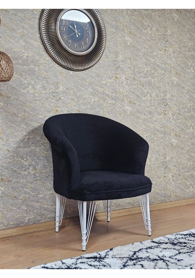 Zafir Tekli Teddy Beyaz Boyalı Telli Ayak Çay Seti Koltuk Tekli Berjer , Balkon, Salon, Ofis Siyah