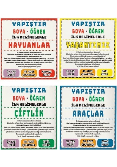 Yapıştır Boya Öğren İlk Kelimelerle Araçlar, Hayvanlar, Çiftli...