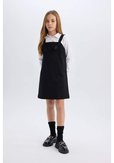 DeFacto Kız Çocuk Askılı Gabardin Salopet Elbise D9306A825SPBK27 Siyah