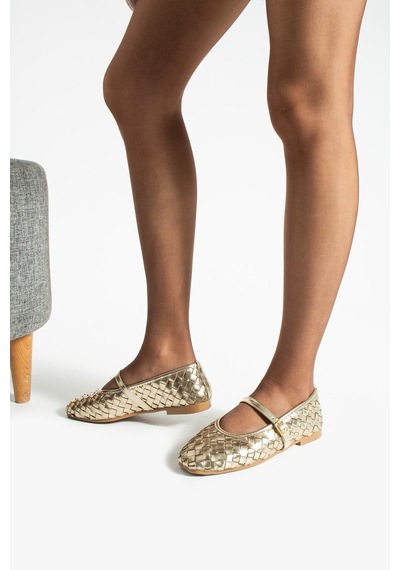 Dabab Shoes Elvıa Gold Kadın Örgü Dokulu Bilekten Bantlı Tokalı Mary Jane Düz Ayakkabı Babet Altın Dabab Shoes Elvıa Gold Kadın Örgü Dokulu Bilekten Bantlı Tokalı Mary Jane Düz Ayakkabı Babet Altın