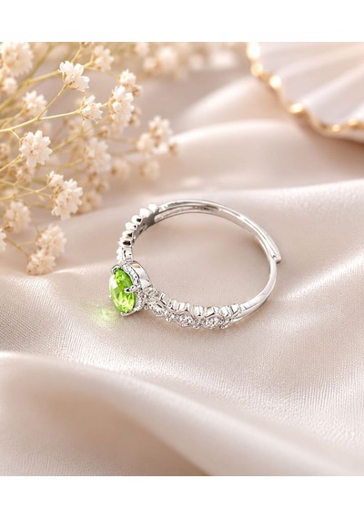 Peridot Taşı Ayarlanabilir Çelik Kadın Yüzük Açık Yeşil