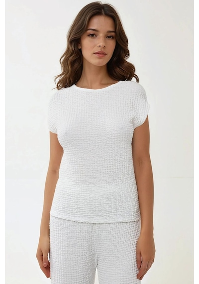 Hiccup Dokulu Rahat Fit Kısa Kollu T-shirt Beyaz