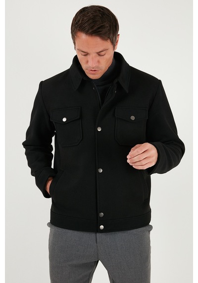 Buratti Slim Fit Ceket Yaka Astarlı Kaşe Erkek Kaban 58400347 Siyah