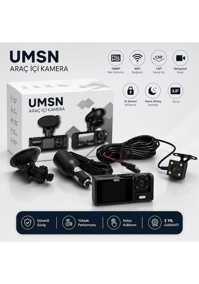 3 Kameralı Gece Görüşlü Lcd Ekranlı Araç İçi Kamera 1080p
