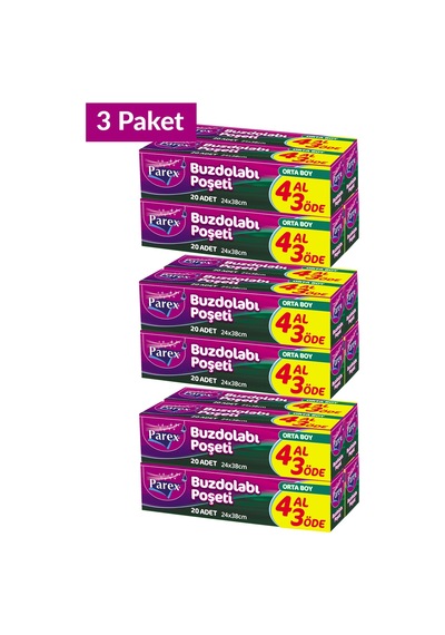Buzdolabı Poşeti Orta Boy 4 Al 3 Öde 4 20 24 X 38 Cm Üçlü Set
