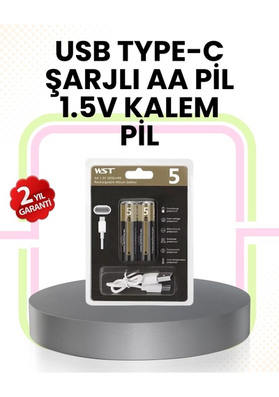Tekrar Şarj Edilebilir Aa Usb Type-c Pil 1000+ Döngü 1.5v Sabit Voltaj Krgltgstult17v387wf