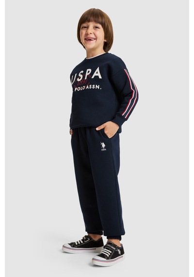 U.S. Polo Assn. Erkek Çocuk Lacivert Bisiklet Yaka Kollu Şerit Detaylı Paçası Lastikli Eşofman Takımı 50334604-vr033