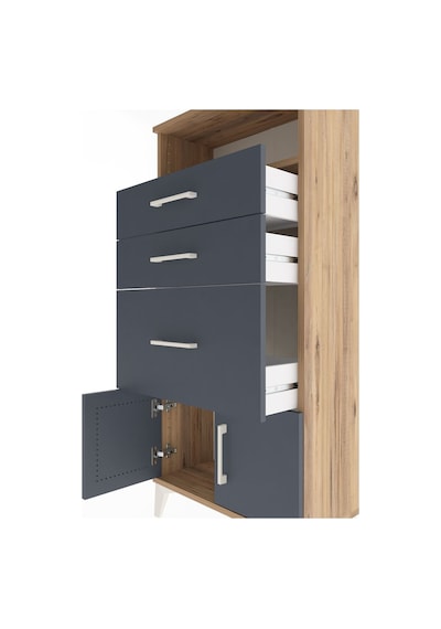 Arges Dolap Tek Raflı 3 Çekmeceli 2 Kapaklı 60x30x134 Çam-antrasit Atlas Çam