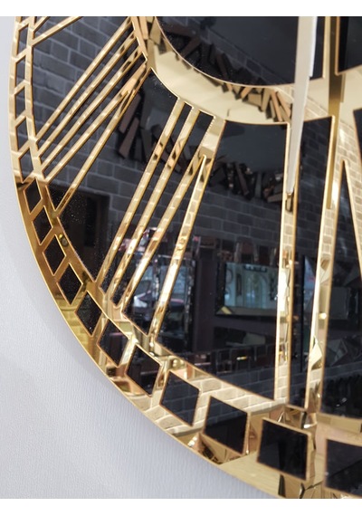 Ayna Denizi Golden Black Model Altın Siyah Renk 50 Cm Dekoratif Aynalı Duvar Saati Siyah