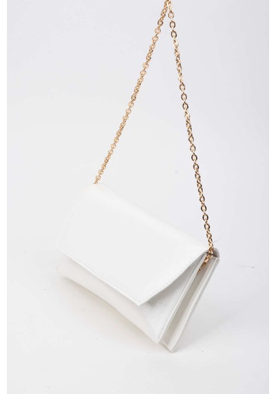 Vivaq Kadın Beyaz Zarf Tasarım 2 Bölmeli Mini Zincir Askılı Çıt Çıt Kapama Clutch Ve El Çantası
