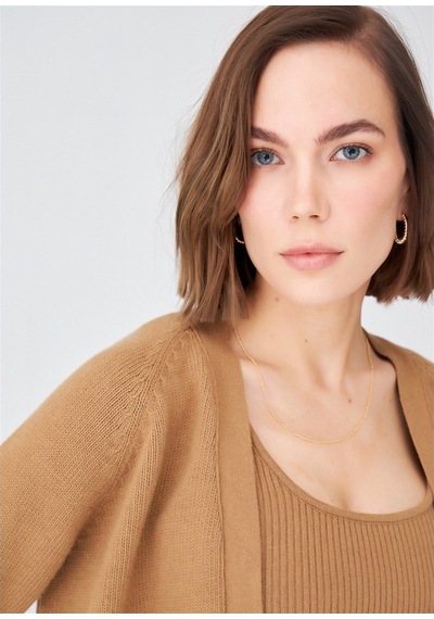 Peraluna Kısa Kaşmir Karışım Kadın Triko Bolero Camel Melanj Camel