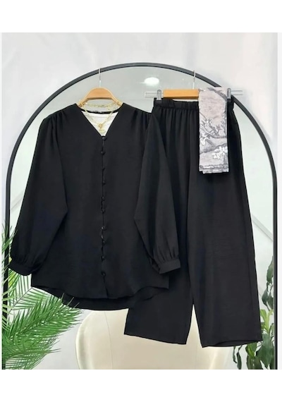 Lovie Moda Kadın Ayrobin Mini Düğmeli Takım Siyah