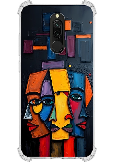 Redmi 8 İle Uyumlu Köşe Korumalı Kılıf Metamorfoz Trinite Tasarımlı Uv Baskılı Şeffaf