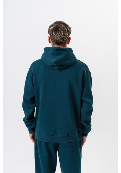 Erkek Respire Yazı Detaylı Kapüşonlu Basic Oversize Hoodie Zümrüt
