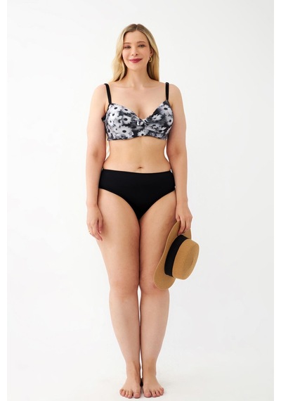 Akbeniz Kadın Papatya Desenli Gri Büyük Beden Bikini Takımı