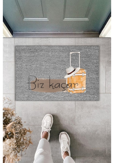 Rugmood Modern Dijital Baskı - Biz Kaçar Paspas - Kapı Önü Paspası Gri
