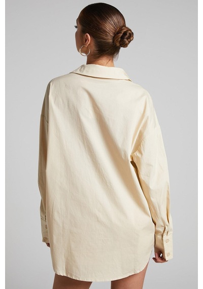 Seeh Bej Oversize Basic Kadın Gömlek Sh268