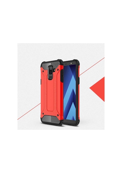 Kilifone - Samsung Uyumlu Galaxy A6 Plus 2018 - Kılıf Çift Katman Zırh Tank Crash Military Kapak - Kırmızı