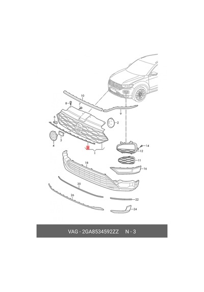 Volkswagen T Roc 2019-2021 Ön Panjur Üst Nikelajı Tw Oem No:2ga853459