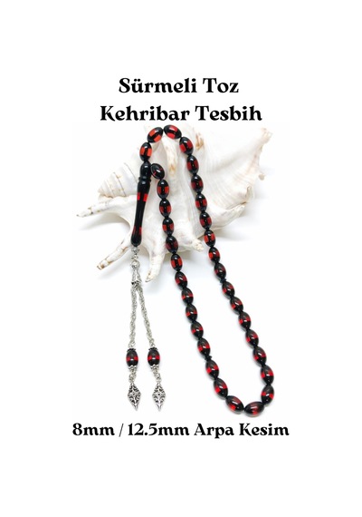 Sürmeli - Toz Kehribar Tesbih - Arpa Kesim 8 Mm / 12.5 Mm