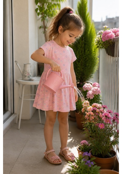 Babyhola 5-8 Yaş Kız Çocuk %100 Pamuk Yazlık Penye Elbise 09362 Somon