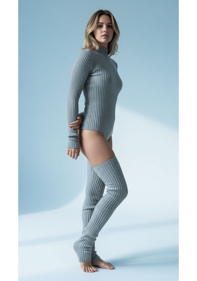 Kadın Triko Tozluk Yumuşak Esnek Diz Altı Bacak Isıtıcı Leg Warmers Gri