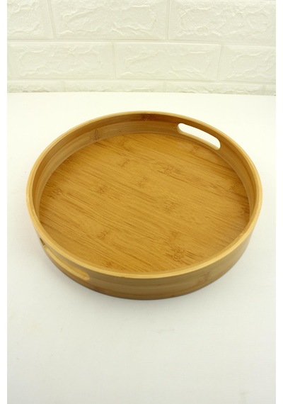 Bambu Tepsi Yuvarlak Servis Sunum Tepsi 30cm