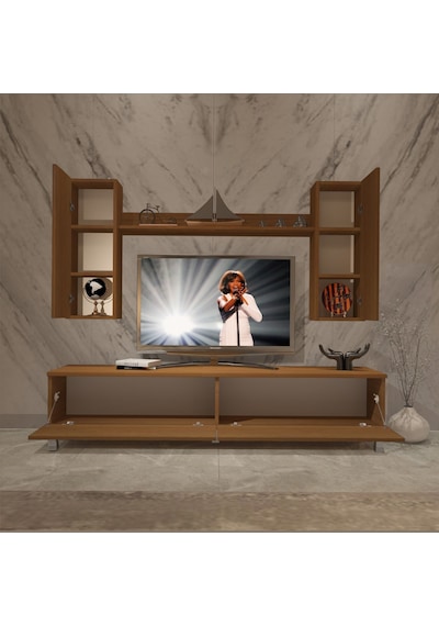 Decoraktiv Eko 7 Mdf Std Krom Ayaklı Tv Ünitesi Tv Sehpası Ceviz