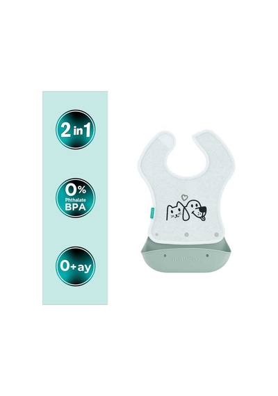 Mamajoo Silikon & Kumaş Katlanır Mama Önlüğü | 2-in-1 Powder Green + Kumaş Önlük