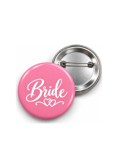 Bride Kalp Motifli Koyu Pembe - 58mm Rozet Çok Renkli