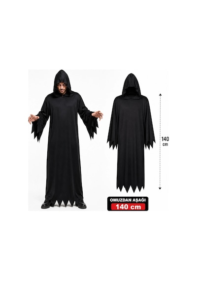 Yetişkin Siyah Kapüşonlu Cellat Hayalet Kostümü 140 Cm