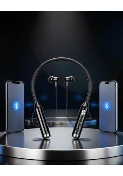 Boyun Bantlı Bluetooth Kulaklık Dijital Ekranlı Mikrofonlu Uczz600saatkulaklık-2