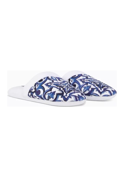 Dolce & Gabbana Casa Unisex Blu Akdeniz Desenli Terlik, Pamuklu, Yumuşak & Şık Görünüm Mavi