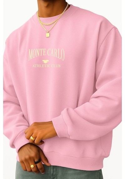 Benroma 3 İplik Penye Monte Carlo Baskılı Unisex Sweatshırt Pembe
