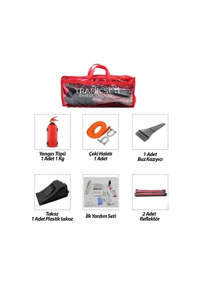2li Set 4 Gen Çanta 7pcs + 38pcs Oto Trafik Seti + İlk Yardım Seti Yangın Tüpü 1kg 2pcs Reflektör Bez Kemer Çekm
