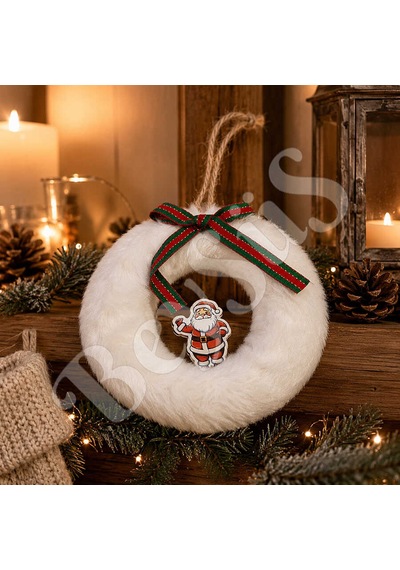 Yılbaşı Ağacı Süsü Beyaz Yuvarlak Noel Babalı Asma Süs Diğer