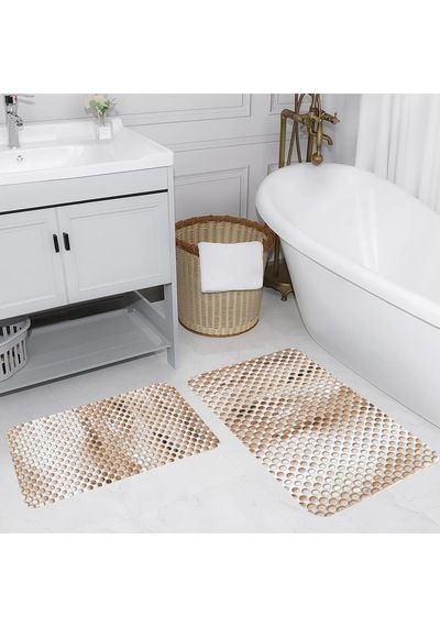 Rovigo Home Baskılı Kaymaz Taban 2 Li Banyo Paspas Takım Rvg5103-100X60-60X50 Çok Renkli
