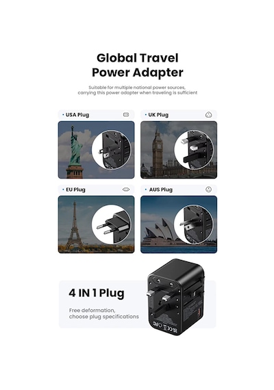 25w Evrensel Seyahat Şarj Adaptörü Fiş Priz Dönüştürücü /1xusb /2