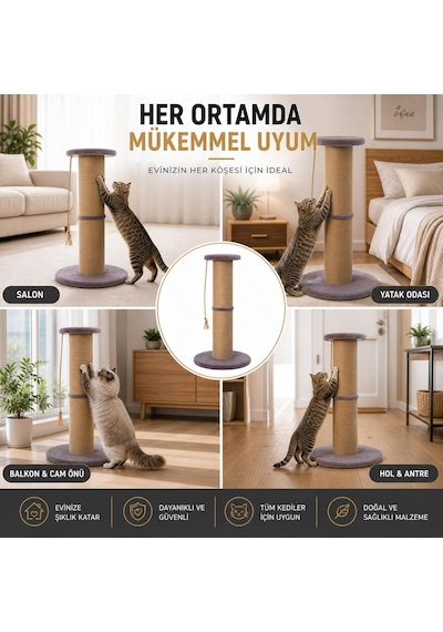 Dev Büyük Boy Kedi Tırmalama Borusu, 20 Cm Çaplı 90 Cm Yüksek Gerginlik Azaltıcı Tırmalama Yüzeyli Üstten Otu